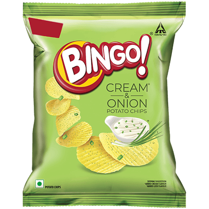 Bingo Potato Chips - Cream & Onion Chips, Crispy & Crunchy, Pack For Snacks, 25 G Pouch