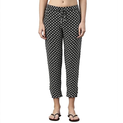 Enamor Shop-In Pants - Tapered Lounge Pants With Self Fabric Drawstring With Metal Ends | E048-AJRAK AOP BLACKCOMBO / L