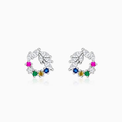 Silver Rainbow Wreath Stud Earrings