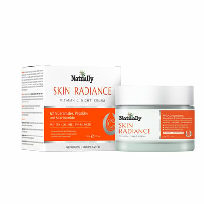 NATUALLY Skin Radiance Vitamin C Night Cream | With Ceramides, Peptides, Niacinamide, Anti Tan, Oil Free, pH Balanced | Brightening & Even Skin Tone | Hydrates | 50gm