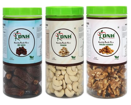 DRY FRUITS COMBO 1.5 KG PACK 500G X 3 PC DATES CASHEW WALNUT - Improves Bone Strength, Aids Digestion, High in Fiber