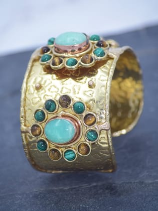 Floral Semi Precious Stone Adjustable Cuff-Blue