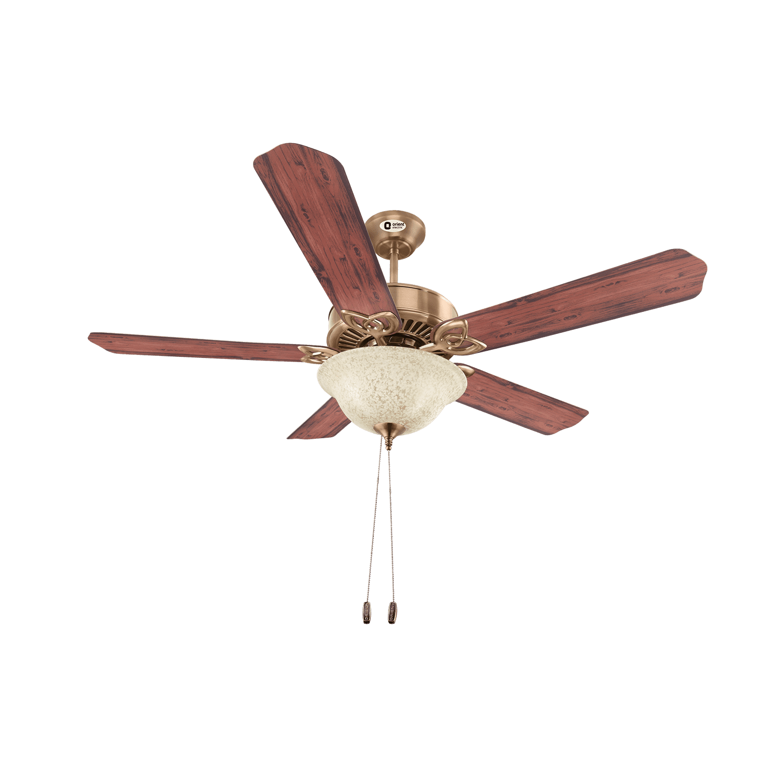 Subaris Solo Glass Shade  Wooden Finish Aluminium Blade Underlight Ceiling Fan-1300mm / Antique Copper