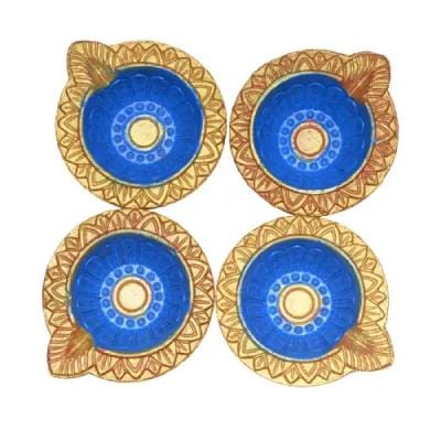 Deepak Chakra Design Light Blue and Golden Outer Diya