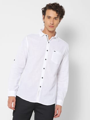 White Solid Casual Shirt-M/38