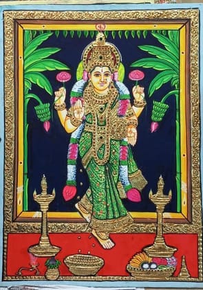 Tanjore painting of Goddess Griha Lakshmi By Authentic Handcrafting Method (Size 15x12)