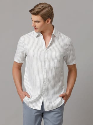 Aldeno Men Stripes Casual White Shirt (LAINE)-S / White