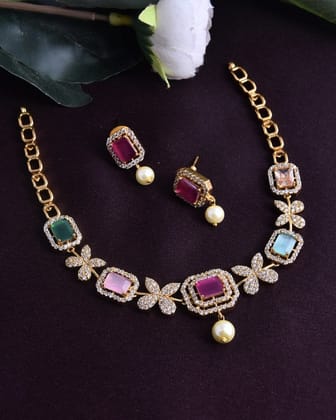 Multicolour Flower Model Necklace with Earrings