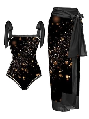 Galaxy Printed Swimsuit & Skirt Swim Set-Black / L