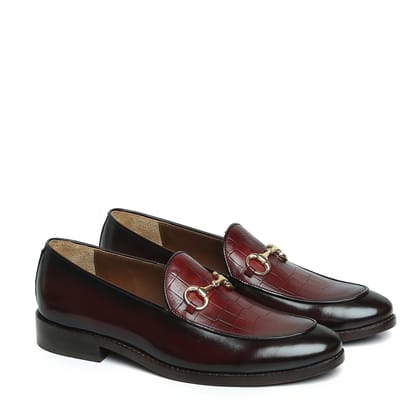 Brown Brush Off Loafers with Wine Deep Cut Leather At Vamp-40/6