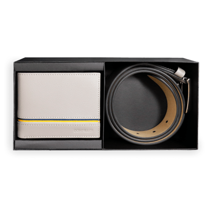 Signature Stripe Bifold and Belt Gift Set-Grey / 32