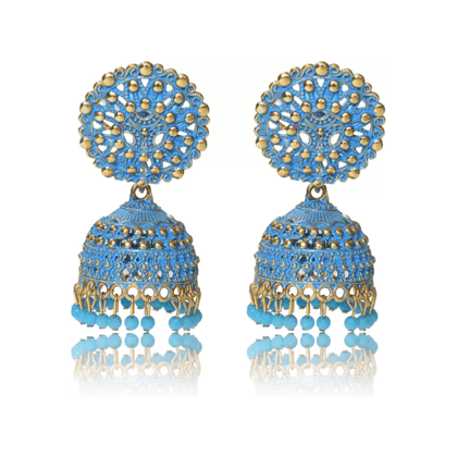 Ethnic Oxidised Jhumka Earring, Long Hangings Traditional Alloy Jhumki Earrings for Women & Girls-Blue