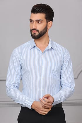 Pinstripe Cotton Shirt Blue And White (Size - S) by BLUE EAGLE