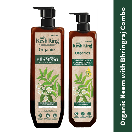 Kesh King Organics Anti Dandruff Organic Neem & Bhringraj Shampoo + Conditioner Combo, Ayurvedic Solution to reduce Dandruff, soothe Scalp and control hairfall - 500ml