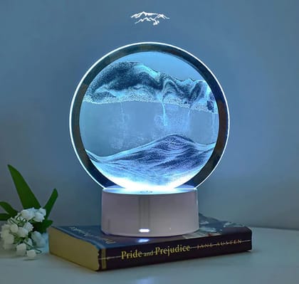 1pc Blue Mountain Pattern Decoration Craft, Round Plastic Home Ornament For Home Decor-Blue