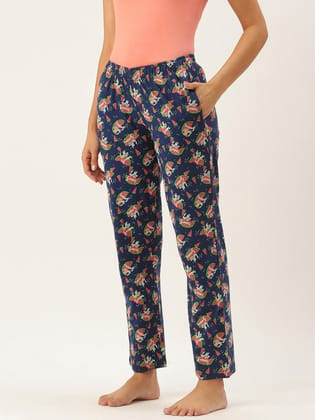 Women Blue Printed Cotton Pyjamas-S