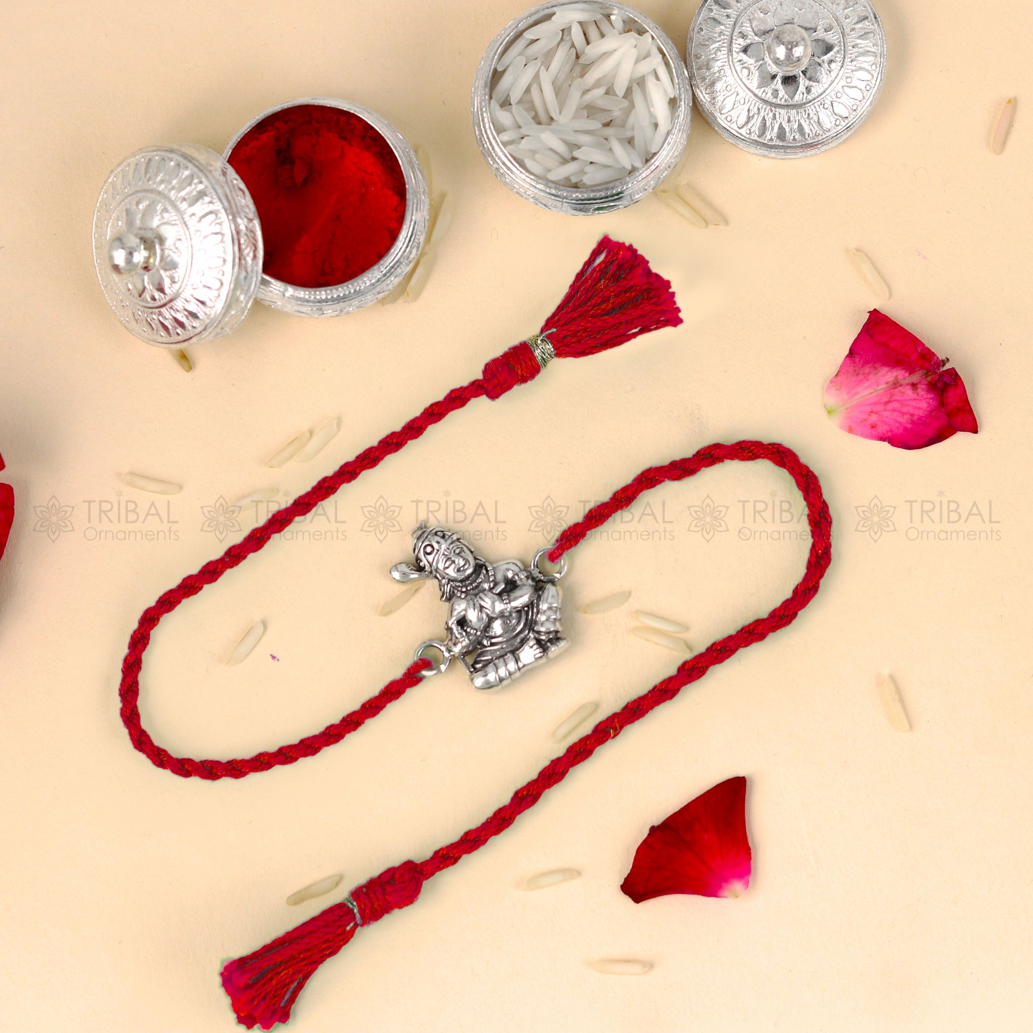 925 Sterling silver bal krishna design pendant Rakhi bracelet Rakshabandhan festival rk363 (Copy)-Red Thread