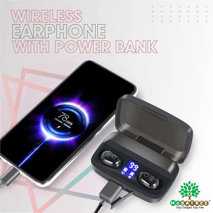 Mobatree Desi Buzz MBT 301 Wireless Earbuds Plus Power Bank with upto 5 Hours Playback, 1800+40 mAh Charging Capacity Having Touch Sensor with Micro Charging Case and 90 days Standby Time