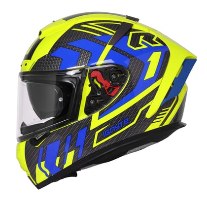 Ignyte IGN-4 Atomixx ISI/DOT Certified Full Face Graphic Helmet with Outer Anti-Fog Clear Visor and Inner Smoke Sun Shield (Glossy Fluo Neon Blue)-Medium 580 MM