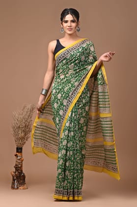 JAIPUR HANDBLOCK PRINT Exclusive collection of handblock printed pure chanderi silk sarees with blouse piece.