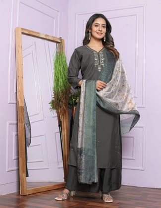 Exclusive Hand Work Grey Color Palazzo Suit-M