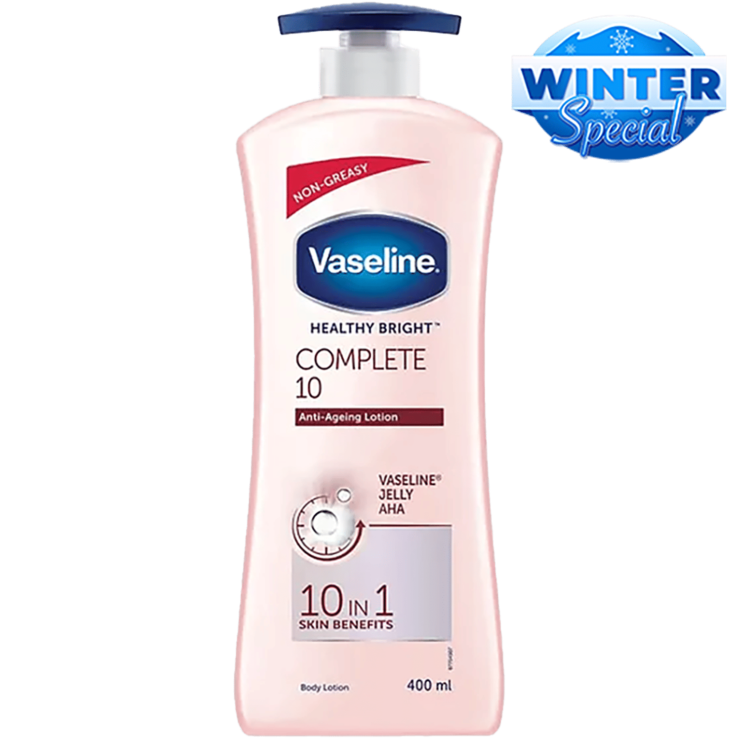 Vaseline Healthy Bright Complete 10 Anti-Ageing Body Lotion - 10 In 1 Skin Benefits + Vaseline Jelly, Aha, Non-Greasy, 400 Ml