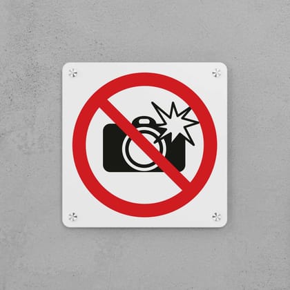 No Flash Photography Sign-Icons Only / Large i.e. 300mm × 300mm × 5mm / Sign with holes