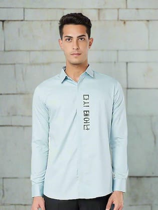 Printed Party Wear Blue Shirt-POWDERBLUE / S