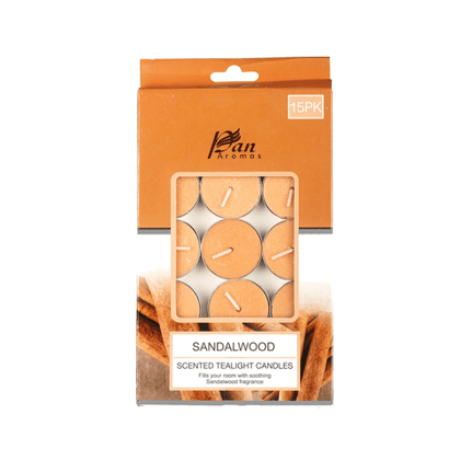 Pan Aromas Paraffin Wax Scented Tealight Sandalwood Candles 10 Gm, Pack Of 15