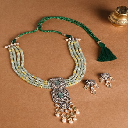 Sophisticated Green Necklace With Earrings - JBRMR24NKS58