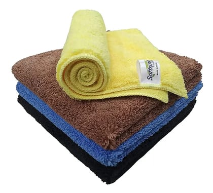 SOFTSPUN Microfiber High Loop Cleaning Cloths, 40x60 cms 4 pcs Towel Set 380 GSM - Multicolor. Thick Lint & Streak-Free Multipurpose Cloths.