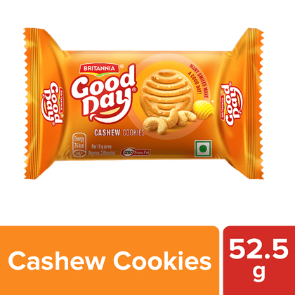 Britannia Good Day Cashew Cookies - Crunchy, Zero Trans Fat, Ready To Eat, 52.5 G