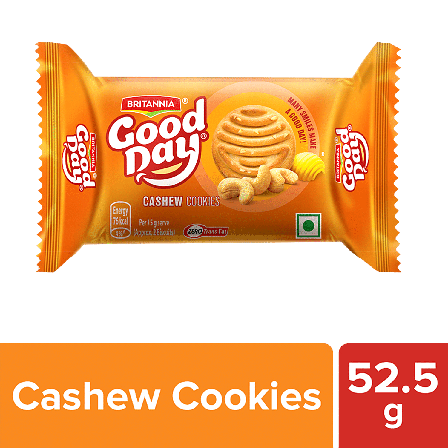 Britannia Good Day Cashew Cookies - Crunchy, Zero Trans Fat, Ready To Eat, 52.5 G