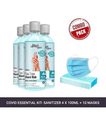 Mirah Belle Tea-Tree Aloe Vera Hand Rub Gel 100ml(Packof 4) & 10 Masks Sanitizers 400 mL Pack of 4