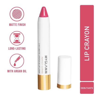 MyGlamm Perfect Curves Matte Lip Crayon - Debutante (Brick Pink Shade) | Moisturising, Long Lasting, Matte Crayon Lipstick With Argan Oil (3.7g) Debutante