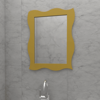 Wooden Twist Modern Rectangular Decorative Wooden Wall Mirror Bathroom Mirror Dressing Bathroom Vanity Mirror-Yellow