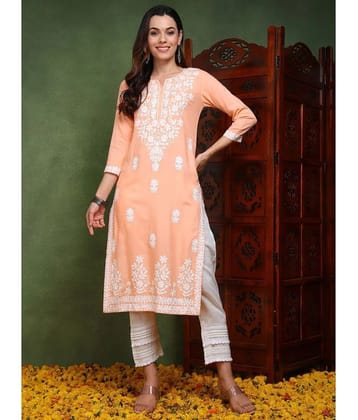 Vaamsi Rayon Embroidered Straight Womens Kurti - Peach ( Pack of 1 ) - None