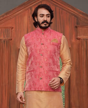 Elegant Pink and Red Nehru Jacket-S