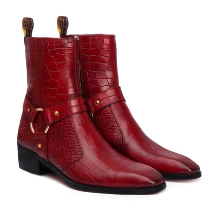 Wine Chelsea Boots with Stylish Buckle Strap in Deep Cut Leather by Brune & Bareskin-40/6