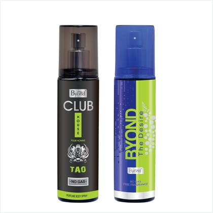 Byond Club House No Gas Deodorant, Perfume Body Spray, Long Lasting Deo For Men 24 Hour, Pack Of 2 (Tao & Desire, 120Ml)