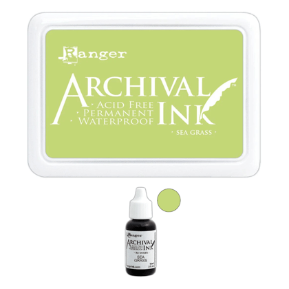 Sea Grass Archival Ink Pad + Refill Combo-Regular Size (3.25 x 2 inches)