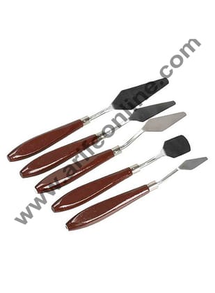 Cake Decor 5Pcs Mixing Tools Artist Oil Painting Pallet Palette Knives Spatula Paint, Wooden Handle