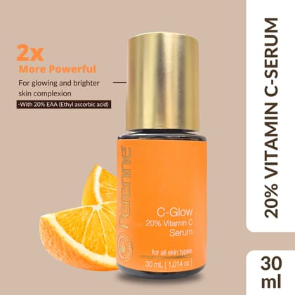 Perenne C-Glow 20% Vitamin C serum with 20% EAA (Ethyl Ascorbic Acid with antioxidants) & Hyaluronic acid| For All Skin Types | For Men & Women-Pack Of 1 (30 ml)