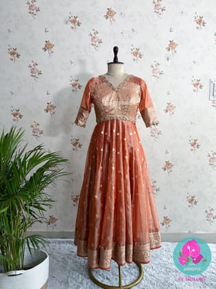 Panelled Tissue Silk frock-XS