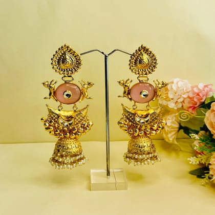 Golden Pink Jhumka-Pink