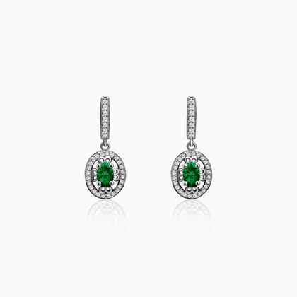 Silver Forest Green Drop Earrings