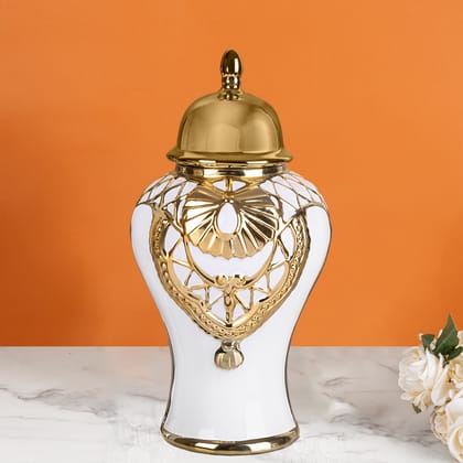 Golden Garland Decorative Ceramic Vase And Showpiece - Medium-HEIGHT - 15 INCHES & WIDTH - 7 INCHES / Ceramic / Available