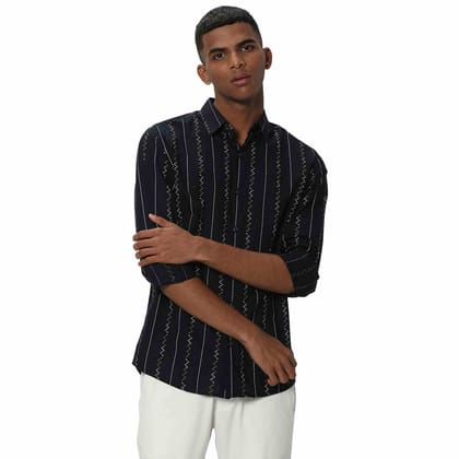 Mufti Navy & White Brand Stripe Lightweight Shirt