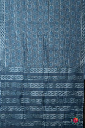 Indigo Honeycomb Bagru Handblock Printed Kota Doria Saree Bhawra