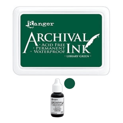 Library Green Archival Ink Pad + Refill Combo-Regular Size (3.25 x 2 inches)